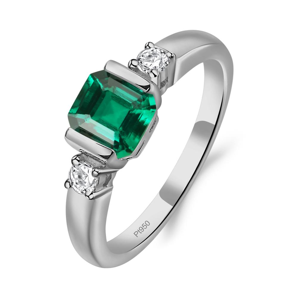 Emerald Half Bezel Set Asscher Cut Ring - LUO Jewelry #metal_platinum