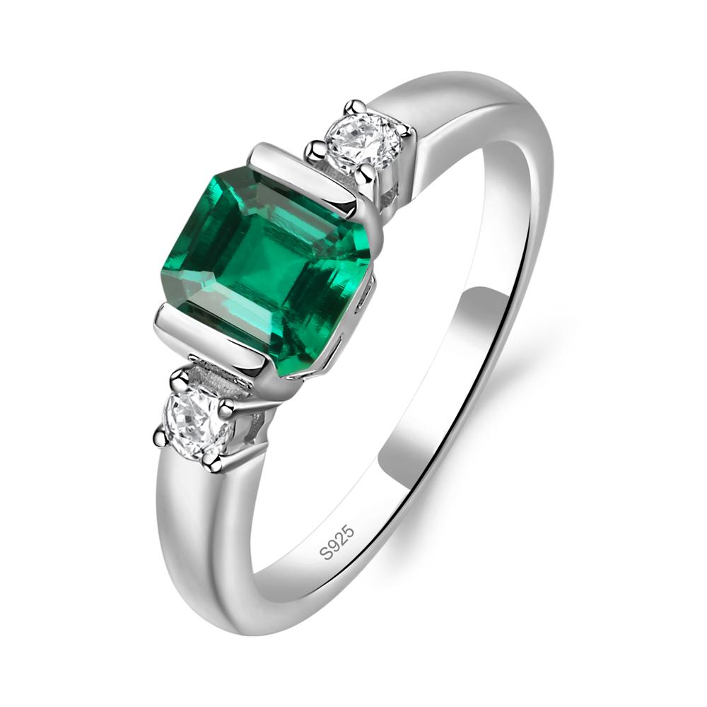 Emerald Half Bezel Set Asscher Cut Ring - LUO Jewelry #metal_sterling silver