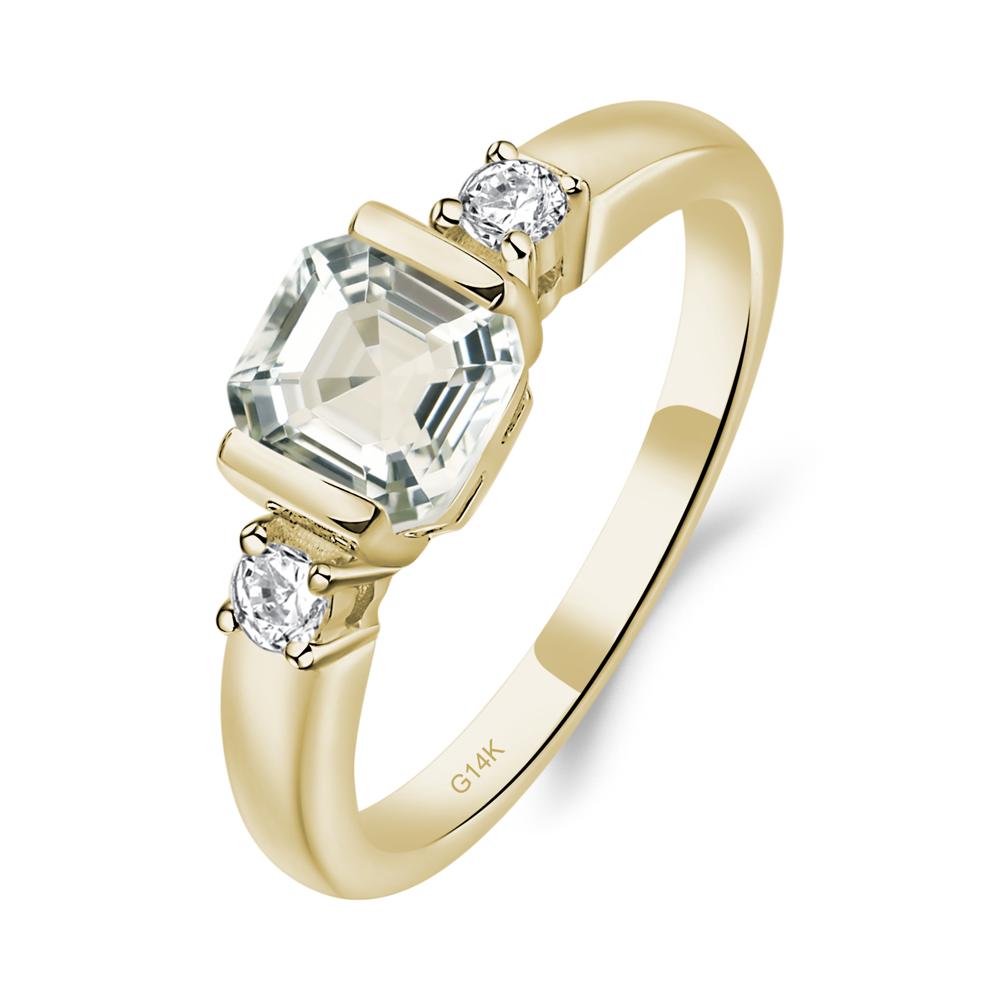 Green Amethyst Half Bezel Set Asscher Cut Ring - LUO Jewelry #metal_14k yellow gold