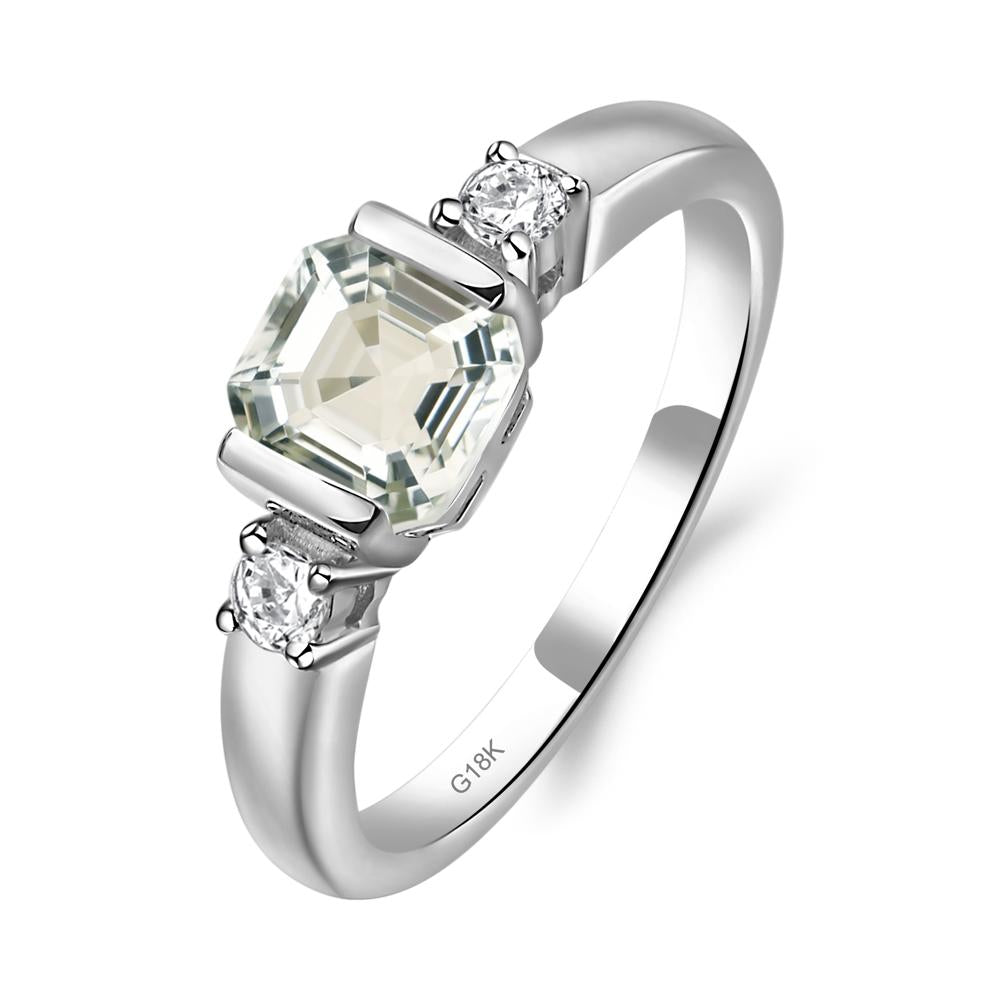 Green Amethyst Half Bezel Set Asscher Cut Ring - LUO Jewelry #metal_18k white gold