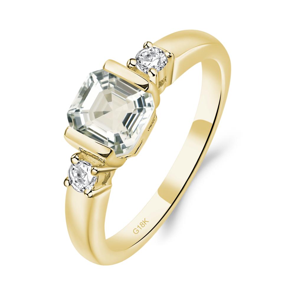 Green Amethyst Half Bezel Set Asscher Cut Ring - LUO Jewelry #metal_18k yellow gold