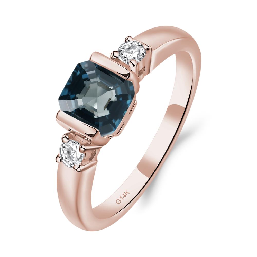 London Blue Topaz Half Bezel Set Asscher Cut Ring - LUO Jewelry #metal_14k rose gold