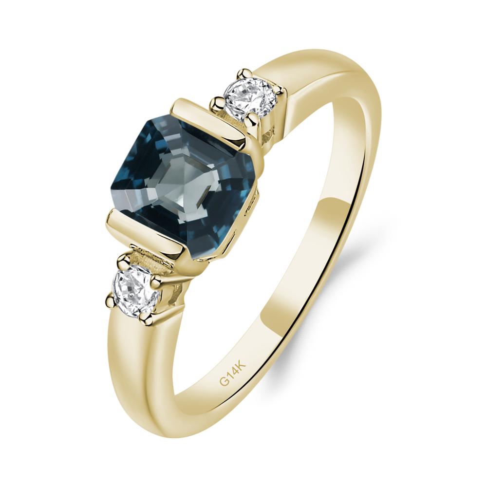 London Blue Topaz Half Bezel Set Asscher Cut Ring - LUO Jewelry #metal_14k yellow gold
