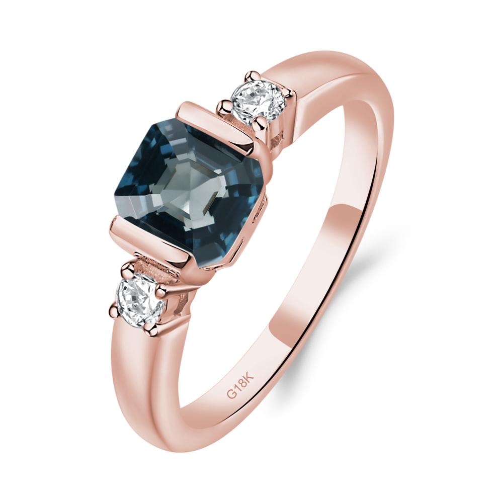 London Blue Topaz Half Bezel Set Asscher Cut Ring - LUO Jewelry #metal_18k rose gold