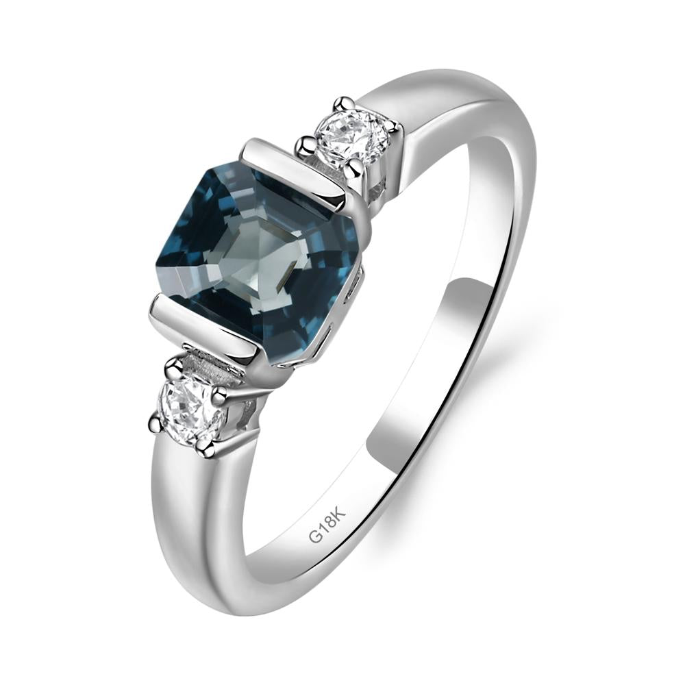 London Blue Topaz Half Bezel Set Asscher Cut Ring - LUO Jewelry #metal_18k white gold