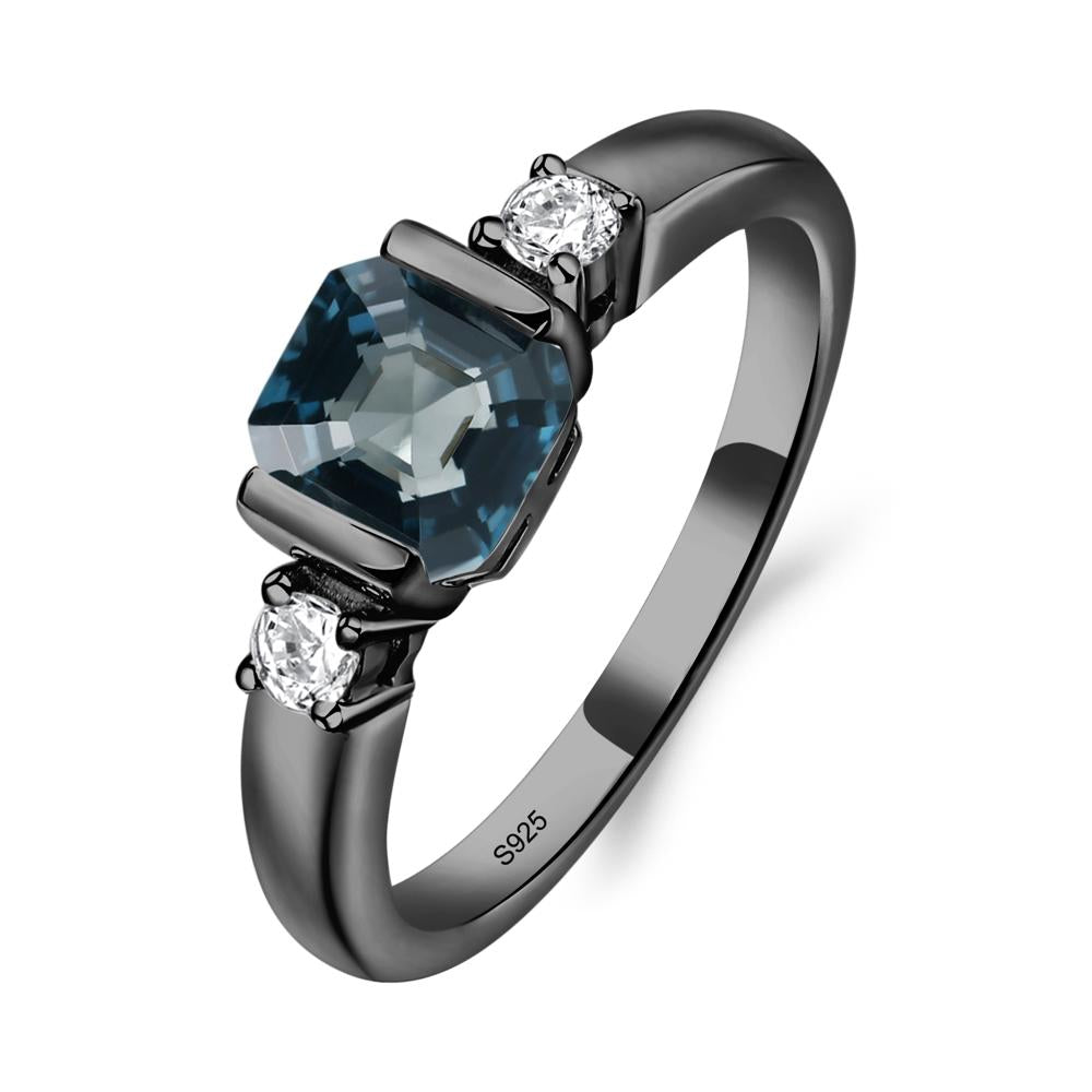 London Blue Topaz Half Bezel Set Asscher Cut Ring - LUO Jewelry #metal_black finish sterling silver