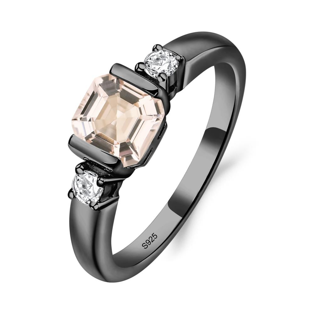Morganite Half Bezel Set Asscher Cut Ring - LUO Jewelry #metal_black finish sterling silver