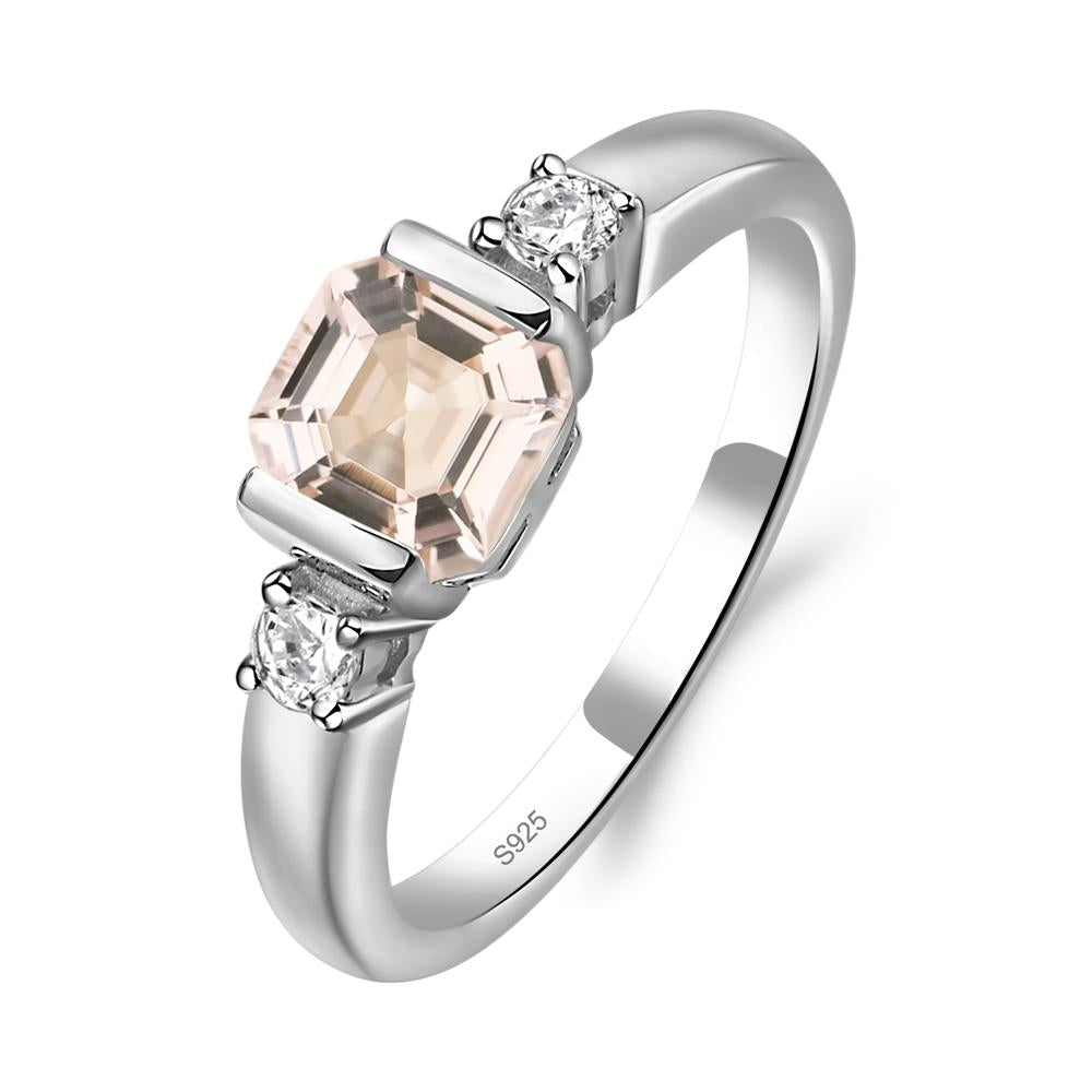 Morganite Half Bezel Set Asscher Cut Ring - LUO Jewelry #metal_sterling silver