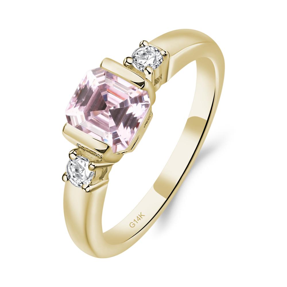 Pink Cubic Zirconia Half Bezel Set Asscher Cut Ring - LUO Jewelry #metal_14k yellow gold