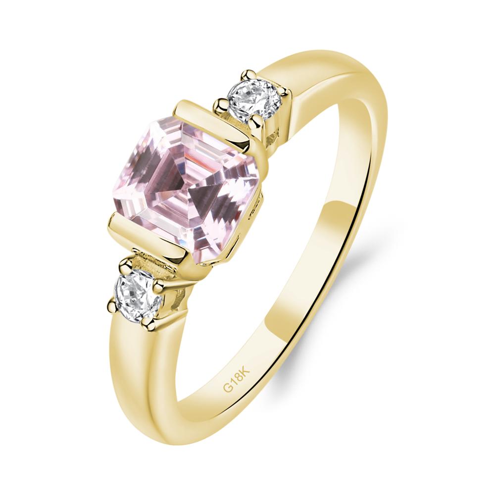 Pink Cubic Zirconia Half Bezel Set Asscher Cut Ring - LUO Jewelry #metal_18k yellow gold