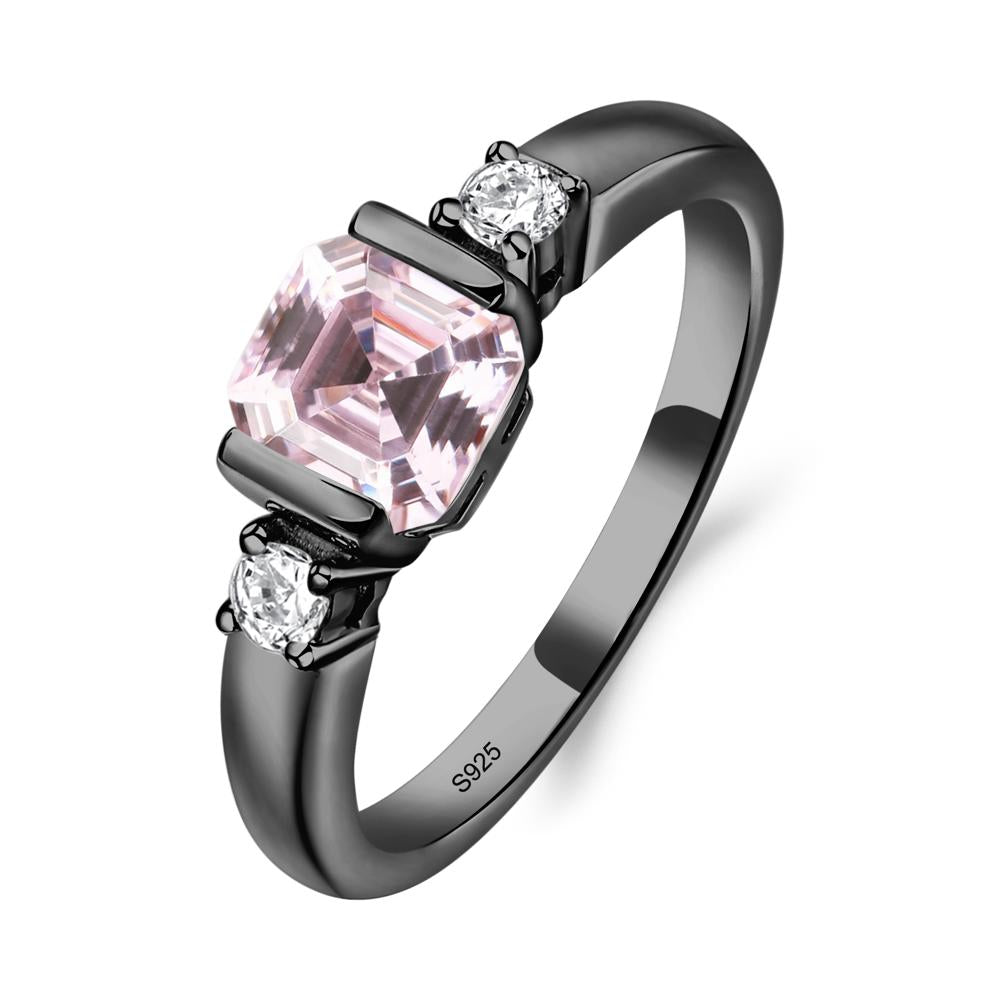 Pink Cubic Zirconia Half Bezel Set Asscher Cut Ring - LUO Jewelry #metal_black finish sterling silver