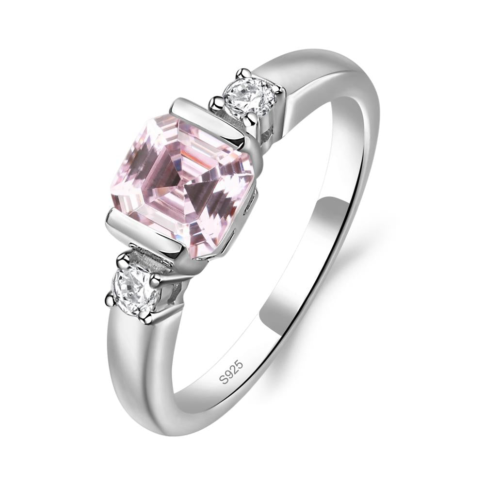 Pink Cubic Zirconia Half Bezel Set Asscher Cut Ring - LUO Jewelry #metal_sterling silver
