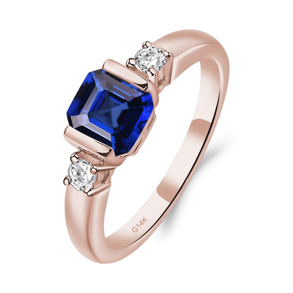 Sapphire Half Bezel Set Asscher Cut Ring - LUO Jewelry #metal_14k rose gold