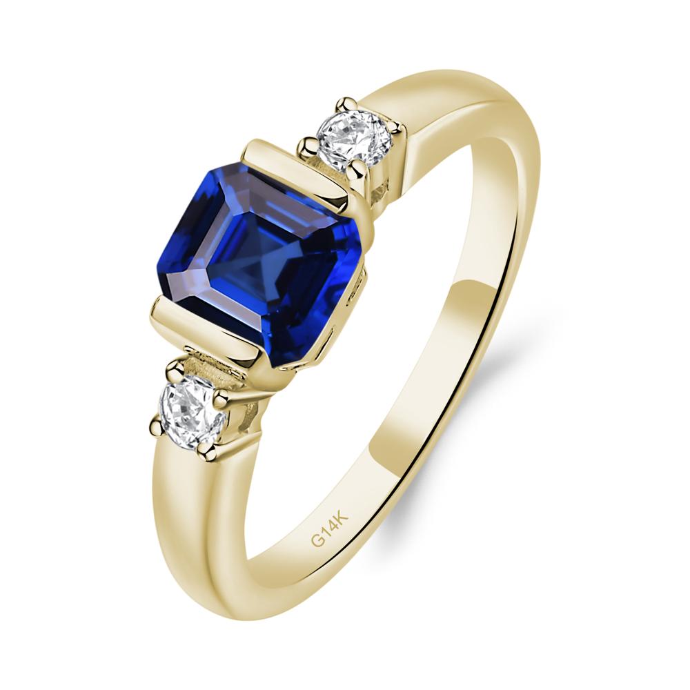 Sapphire Half Bezel Set Asscher Cut Ring - LUO Jewelry #metal_14k yellow gold