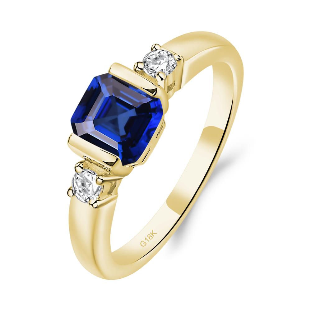 Sapphire Half Bezel Set Asscher Cut Ring - LUO Jewelry #metal_18k yellow gold