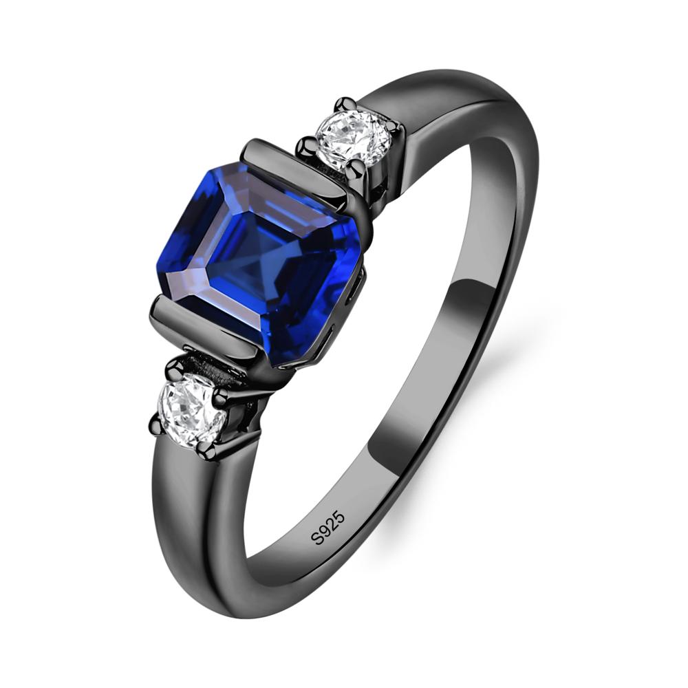 Sapphire Half Bezel Set Asscher Cut Ring - LUO Jewelry #metal_black finish sterling silver