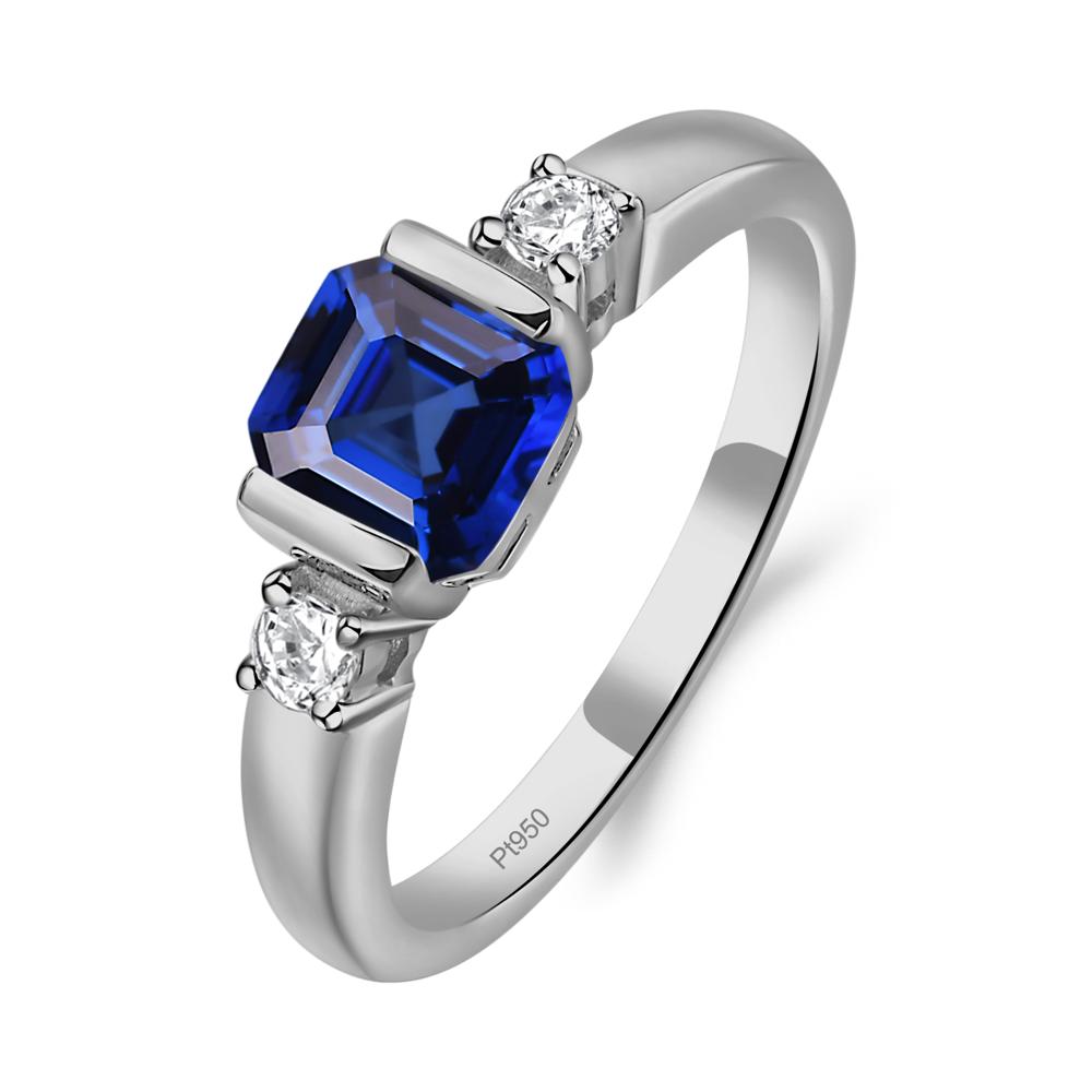 Sapphire Half Bezel Set Asscher Cut Ring - LUO Jewelry #metal_platinum