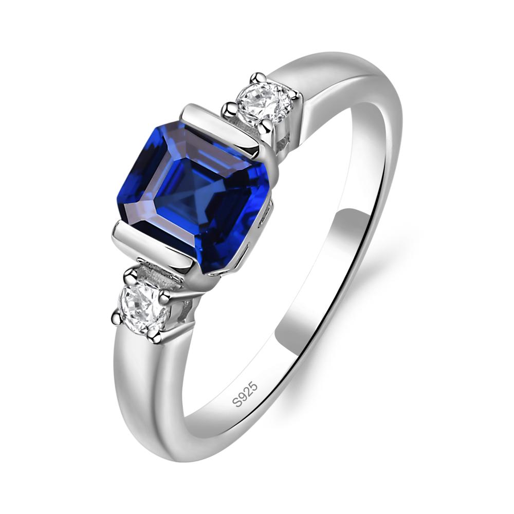 Sapphire Half Bezel Set Asscher Cut Ring - LUO Jewelry #metal_sterling silver