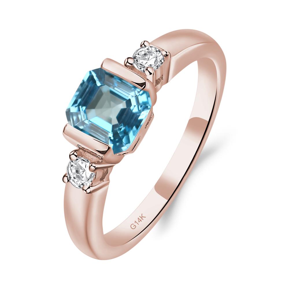 Swiss Blue Topaz Half Bezel Set Asscher Cut Ring - LUO Jewelry #metal_14k rose gold