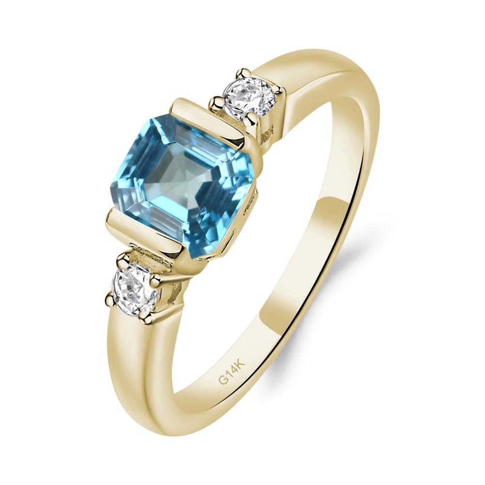 Swiss Blue Topaz Half Bezel Set Asscher Cut Ring - LUO Jewelry #metal_14k yellow gold