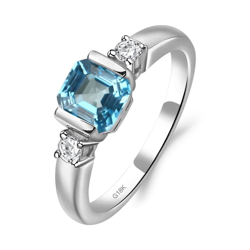 Swiss Blue Topaz Half Bezel Set Asscher Cut Ring - LUO Jewelry #metal_18k white gold