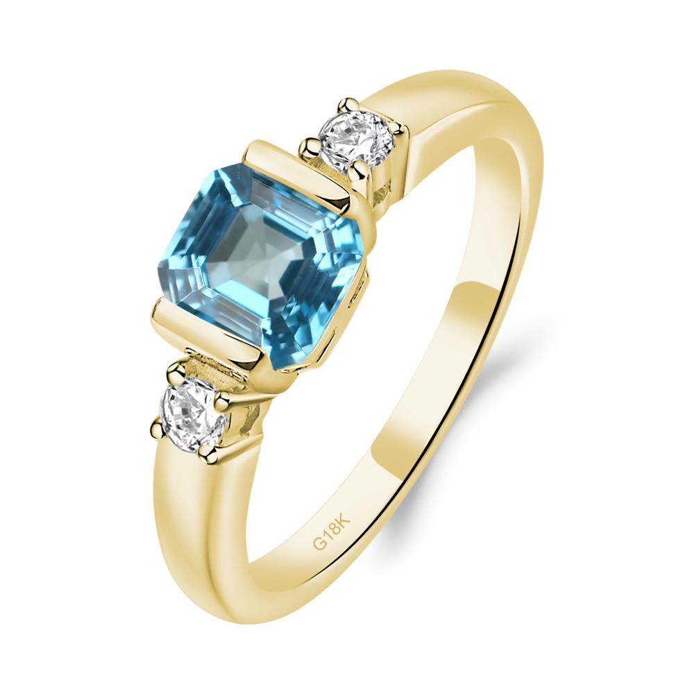 Swiss Blue Topaz Half Bezel Set Asscher Cut Ring - LUO Jewelry #metal_18k yellow gold