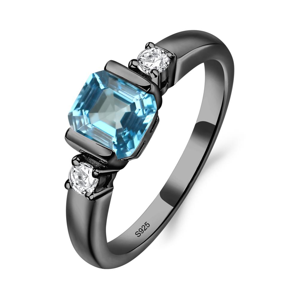 Swiss Blue Topaz Half Bezel Set Asscher Cut Ring - LUO Jewelry #metal_black finish sterling silver