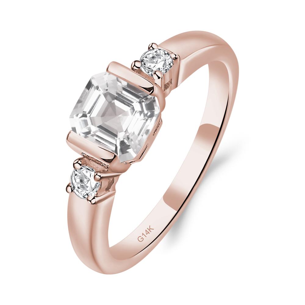 White Topaz Half Bezel Set Asscher Cut Ring - LUO Jewelry #metal_14k rose gold