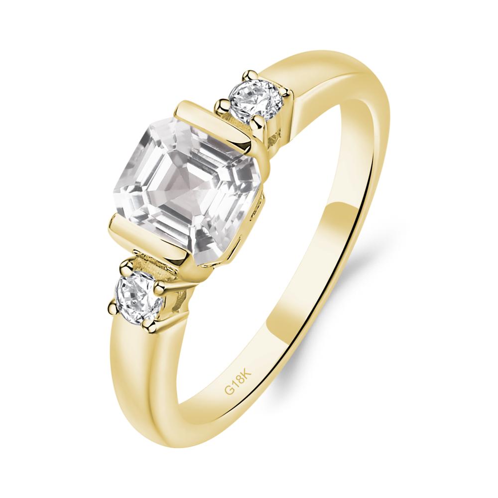 White Topaz Half Bezel Set Asscher Cut Ring - LUO Jewelry #metal_18k yellow gold