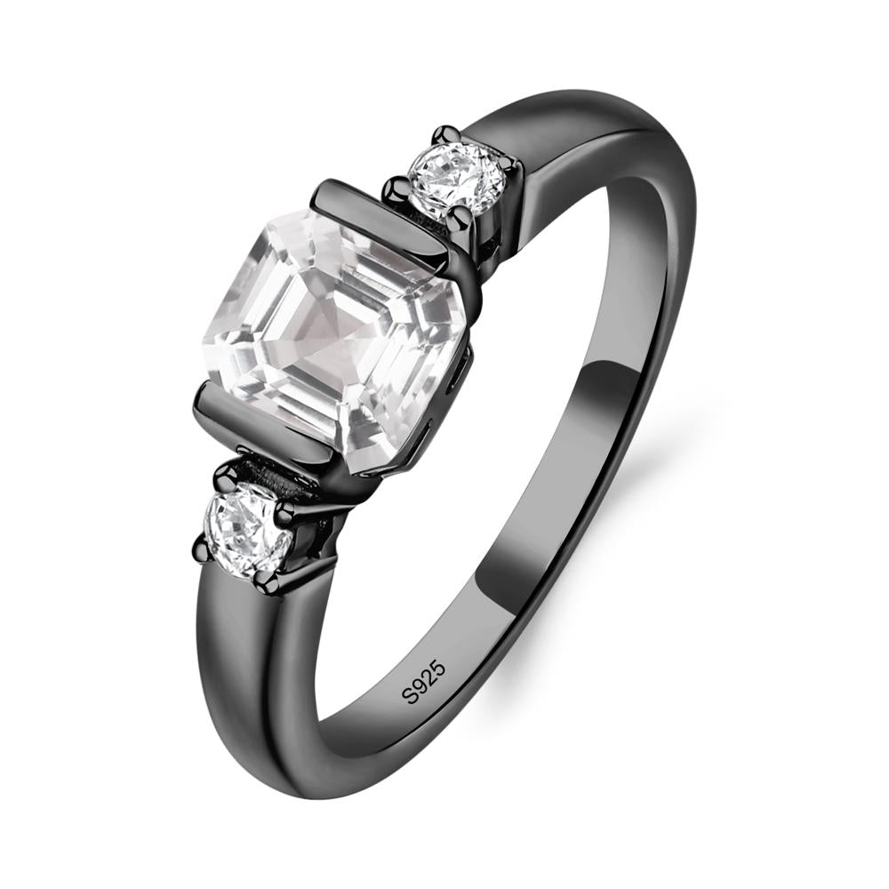 White Topaz Half Bezel Set Asscher Cut Ring - LUO Jewelry #metal_black finish sterling silver