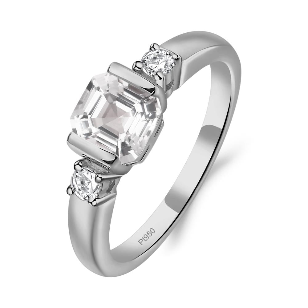 White Topaz Half Bezel Set Asscher Cut Ring - LUO Jewelry #metal_platinum