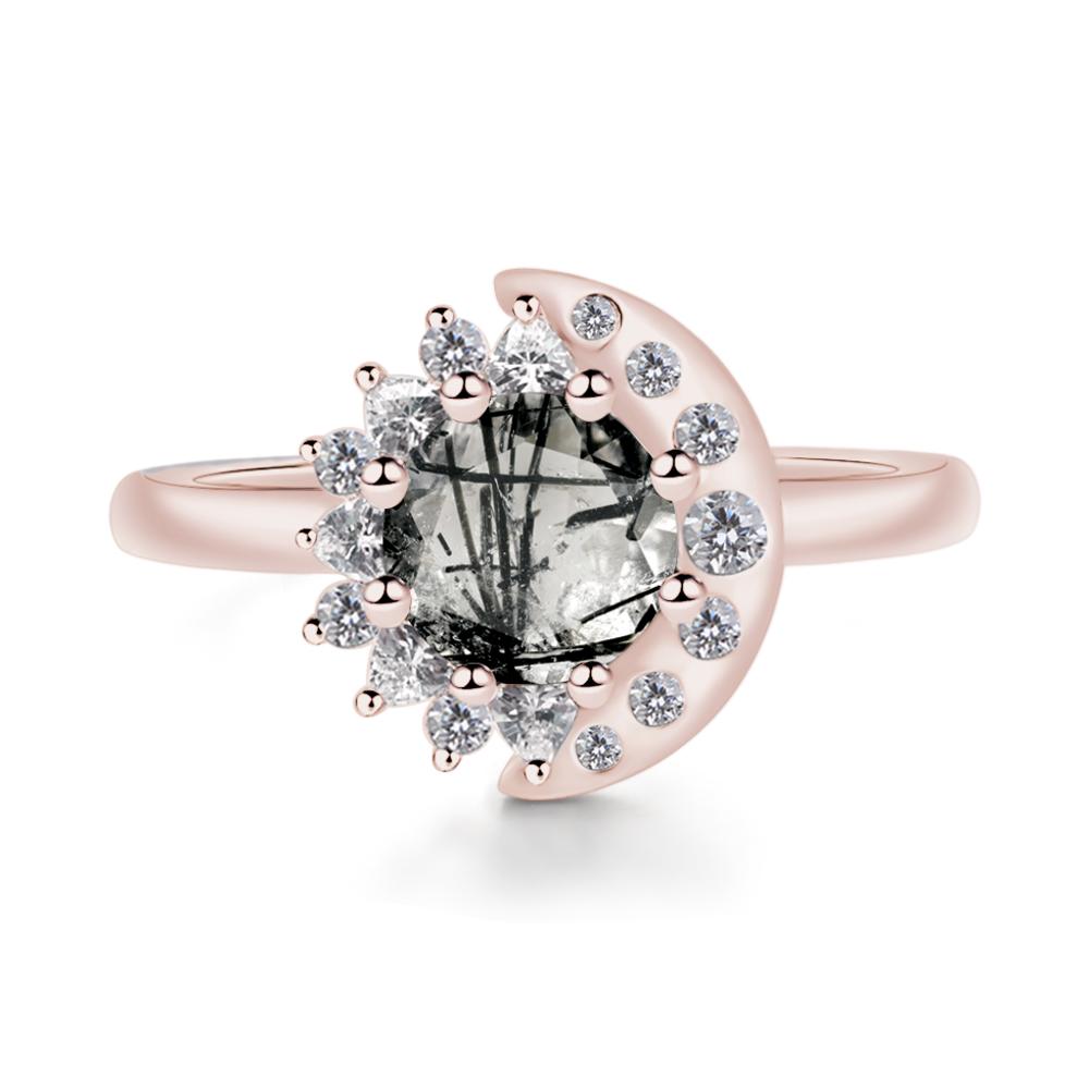 Black Rutilated Quartz Moon and Sun Ring - LUO Jewelry #metal_14k rose gold
