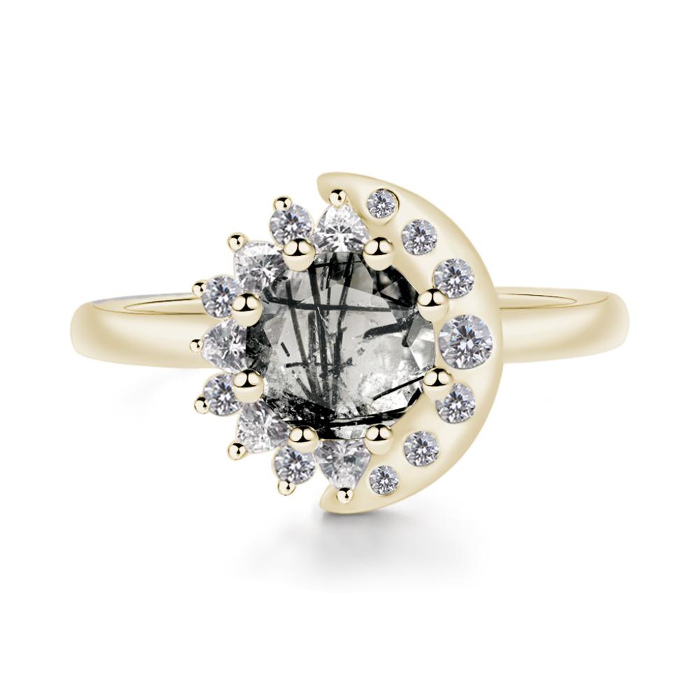 Black Rutilated Quartz Moon and Sun Ring - LUO Jewelry #metal_14k yellow gold