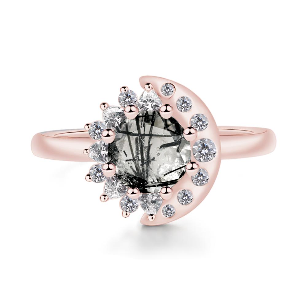 Black Rutilated Quartz Moon and Sun Ring - LUO Jewelry #metal_18k rose gold