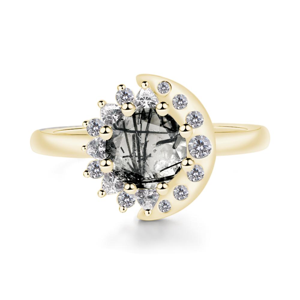 Black Rutilated Quartz Moon and Sun Ring - LUO Jewelry #metal_18k yellow gold