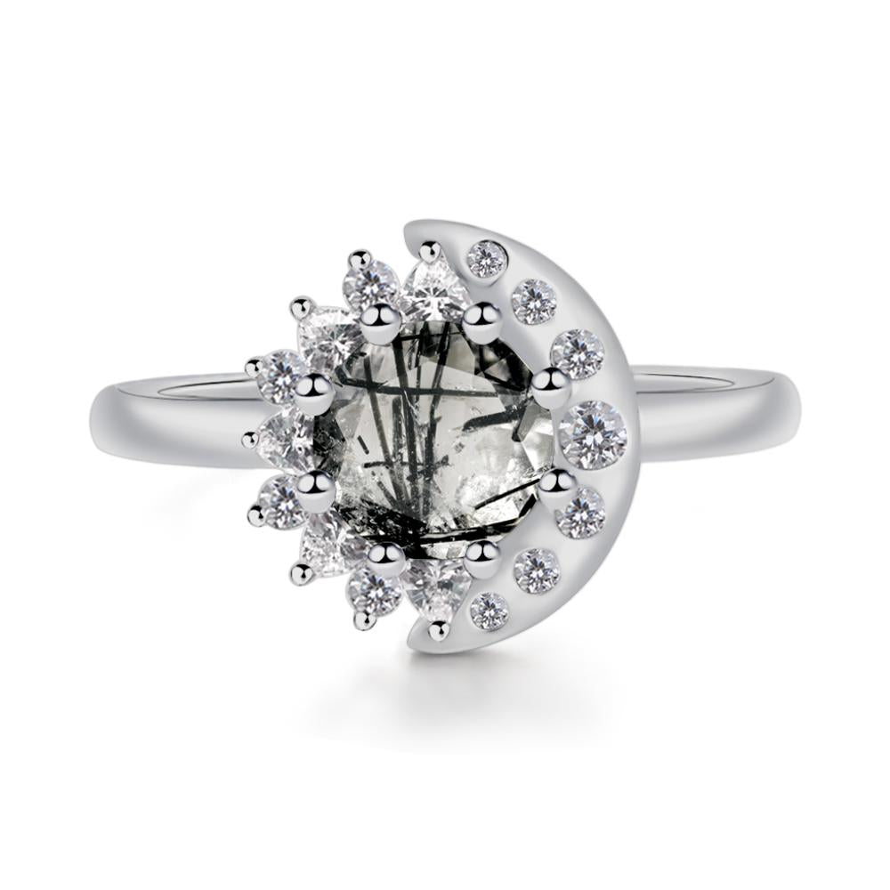 Black Rutilated Quartz Moon and Sun Ring - LUO Jewelry #metal_platinum