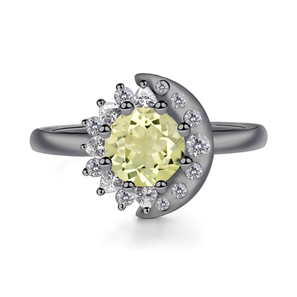 Lemon Quartz Sun and Moon Ring - LUO Jewelry #metal_black finish sterling silver