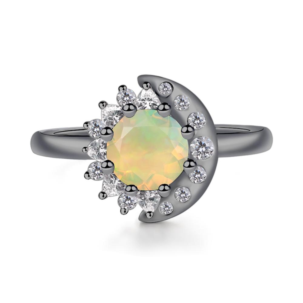 Opal Moon and Sun Ring - LUO Jewelry #metal_black finish sterling silver