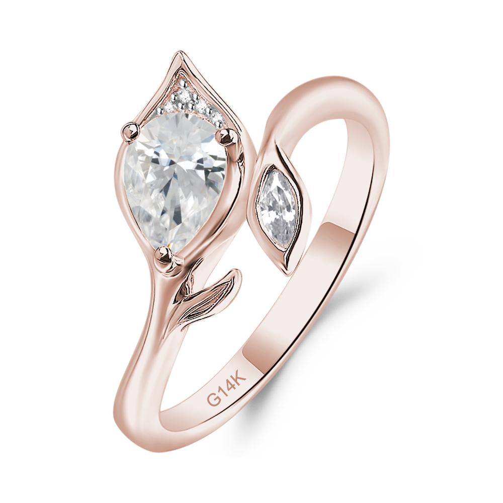 Nature Inspired Cubic Zirconia Leaf Ring - LUO Jewelry #metal_14k rose gold
