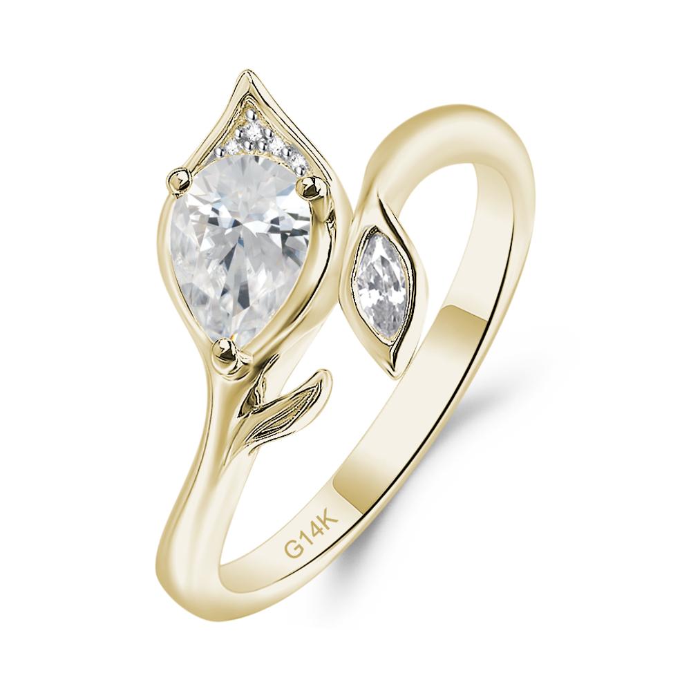 Nature Inspired Cubic Zirconia Leaf Ring - LUO Jewelry #metal_14k yellow gold