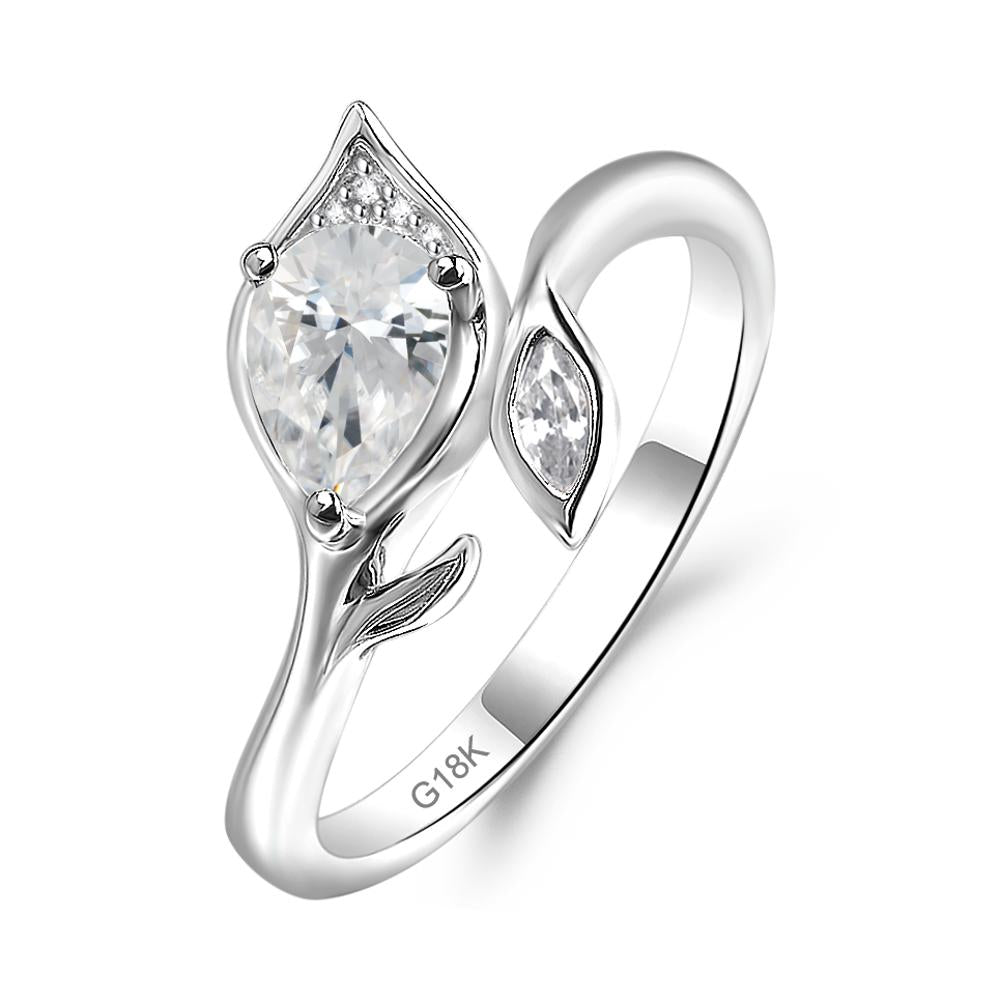 Nature Inspired Cubic Zirconia Leaf Ring - LUO Jewelry #metal_18k white gold
