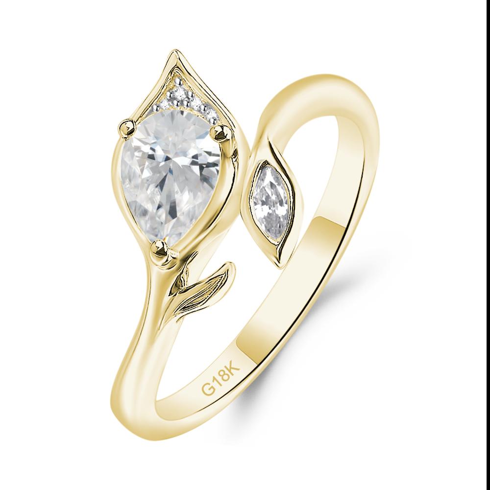 Nature Inspired Cubic Zirconia Leaf Ring - LUO Jewelry #metal_18k yellow gold