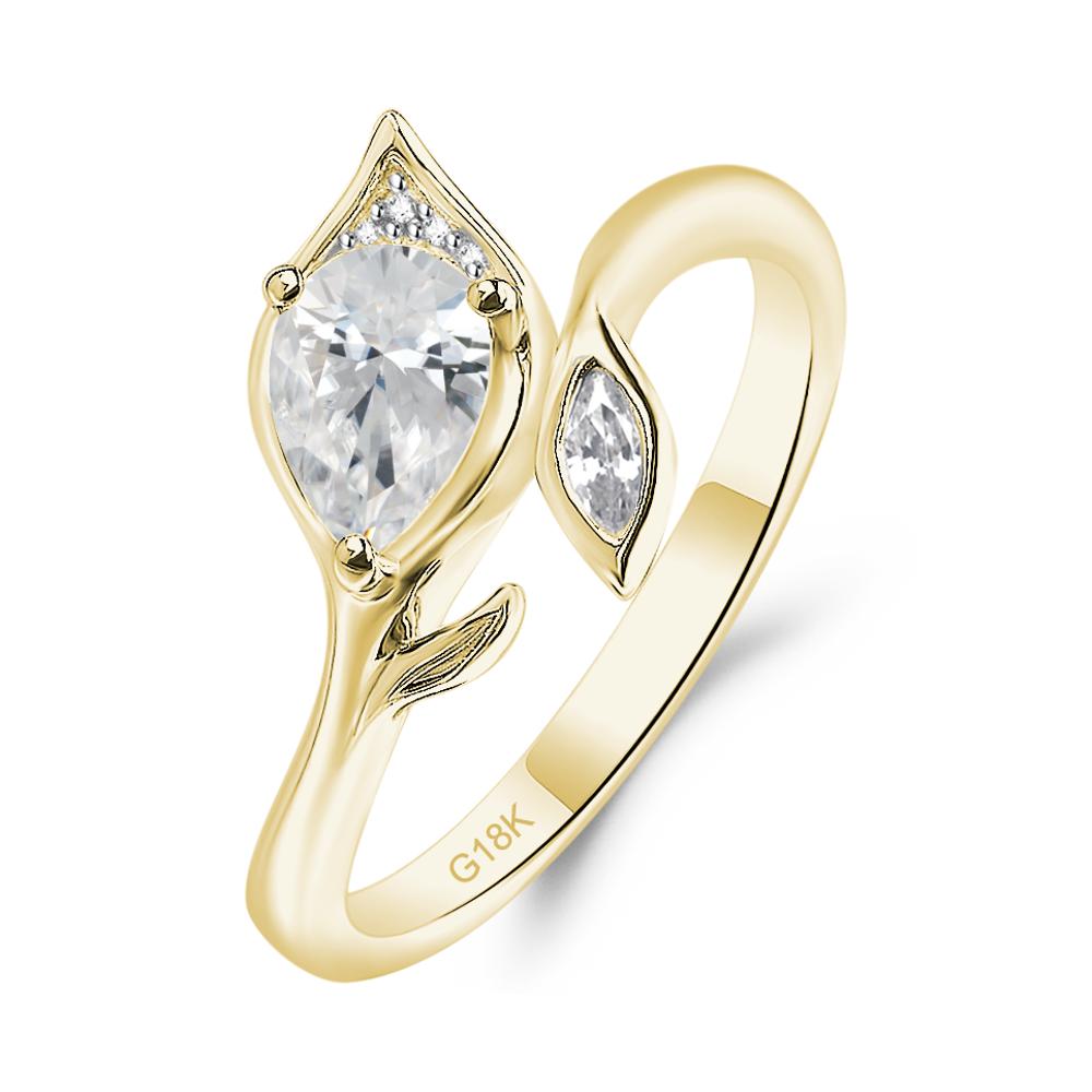 Nature Inspired Cubic Zirconia Leaf Ring - LUO Jewelry #metal_18k yellow gold