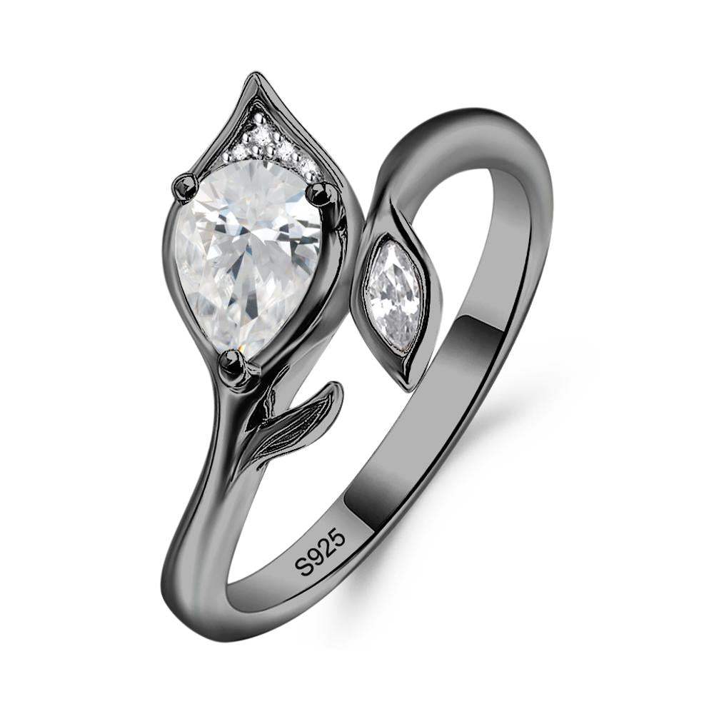 Nature Inspired Cubic Zirconia Leaf Ring - LUO Jewelry #metal_black finish sterling silver