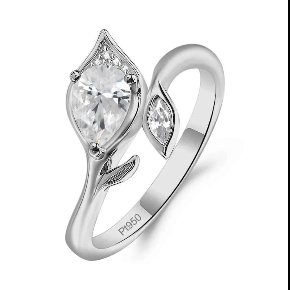 Nature Inspired Cubic Zirconia Leaf Ring - LUO Jewelry #metal_platinum