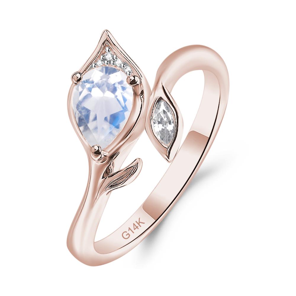 Moonstone Leaf Design Ring - LUO Jewelry #metal_14k rose gold