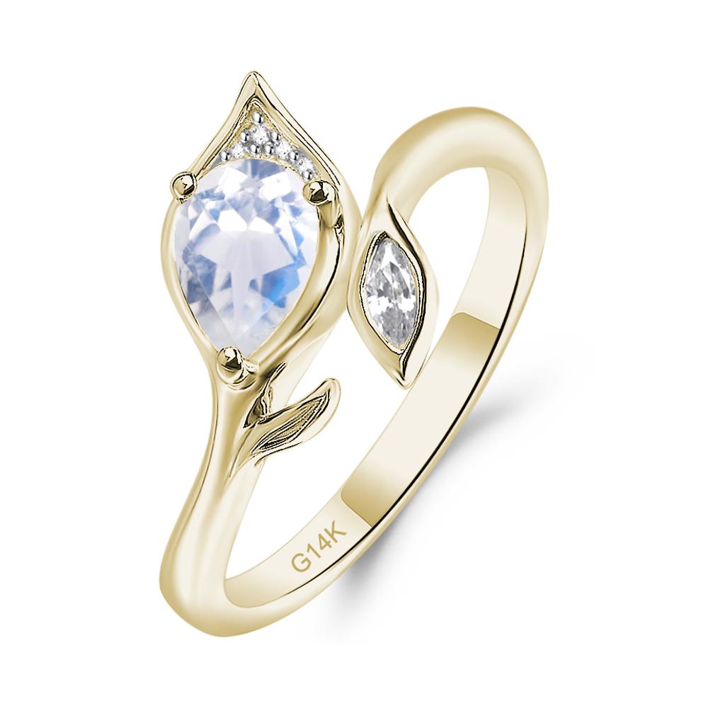 Moonstone Leaf Design Ring - LUO Jewelry #metal_14k yellow gold