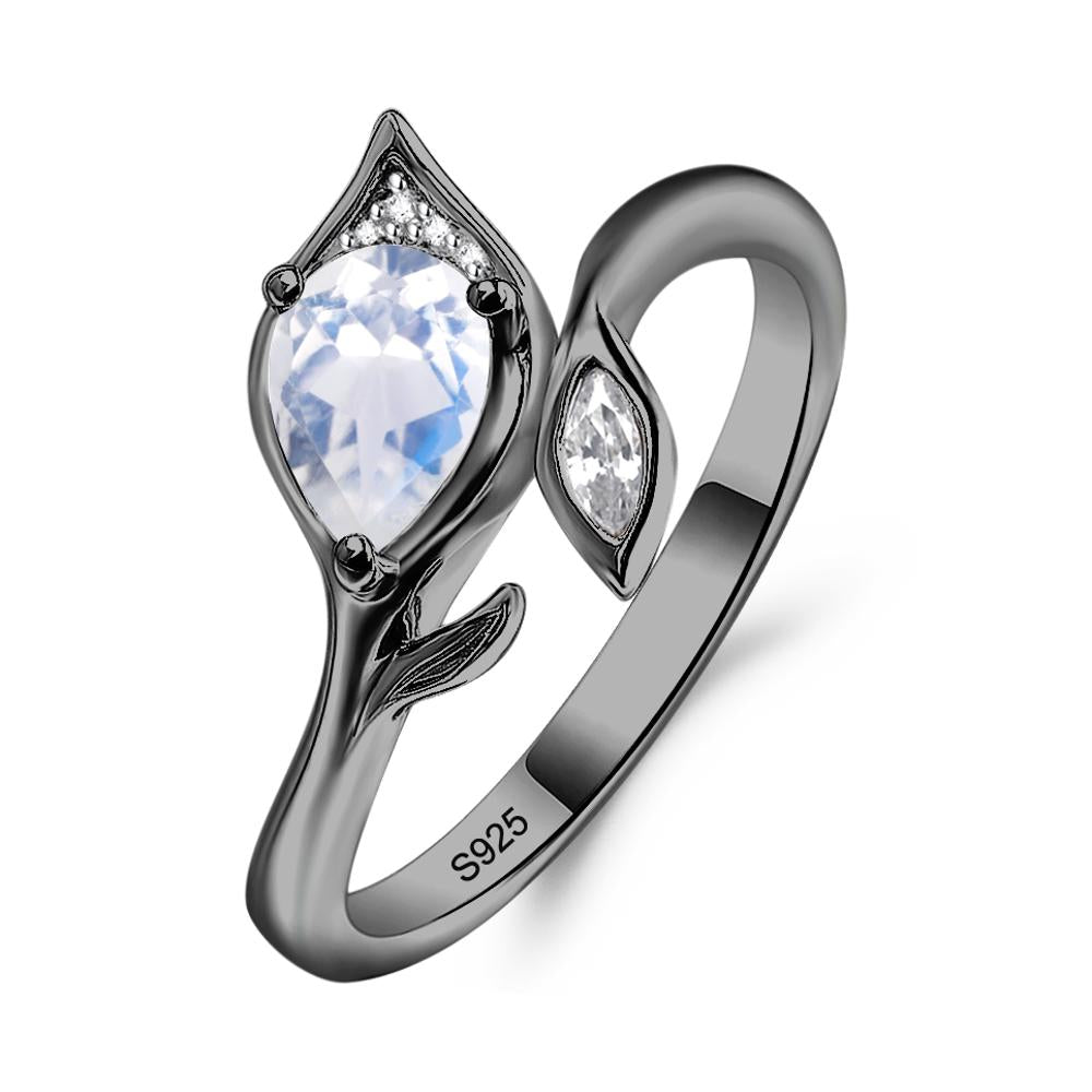 Moonstone Leaf Design Ring - LUO Jewelry #metal_black finish sterling silver