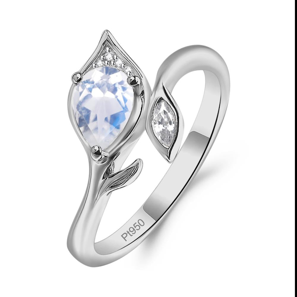 Moonstone Leaf Design Ring - LUO Jewelry #metal_platinum