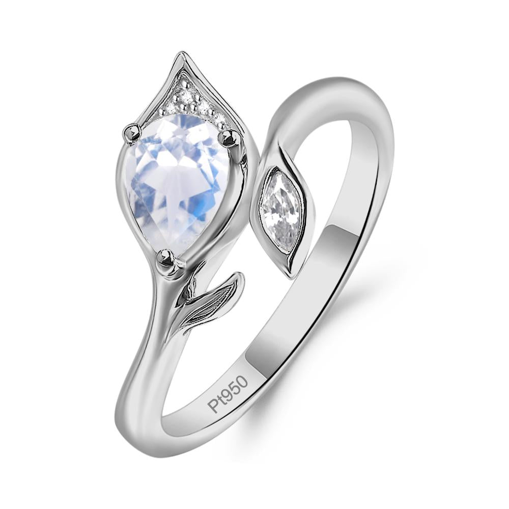 Moonstone Leaf Design Ring - LUO Jewelry #metal_platinum